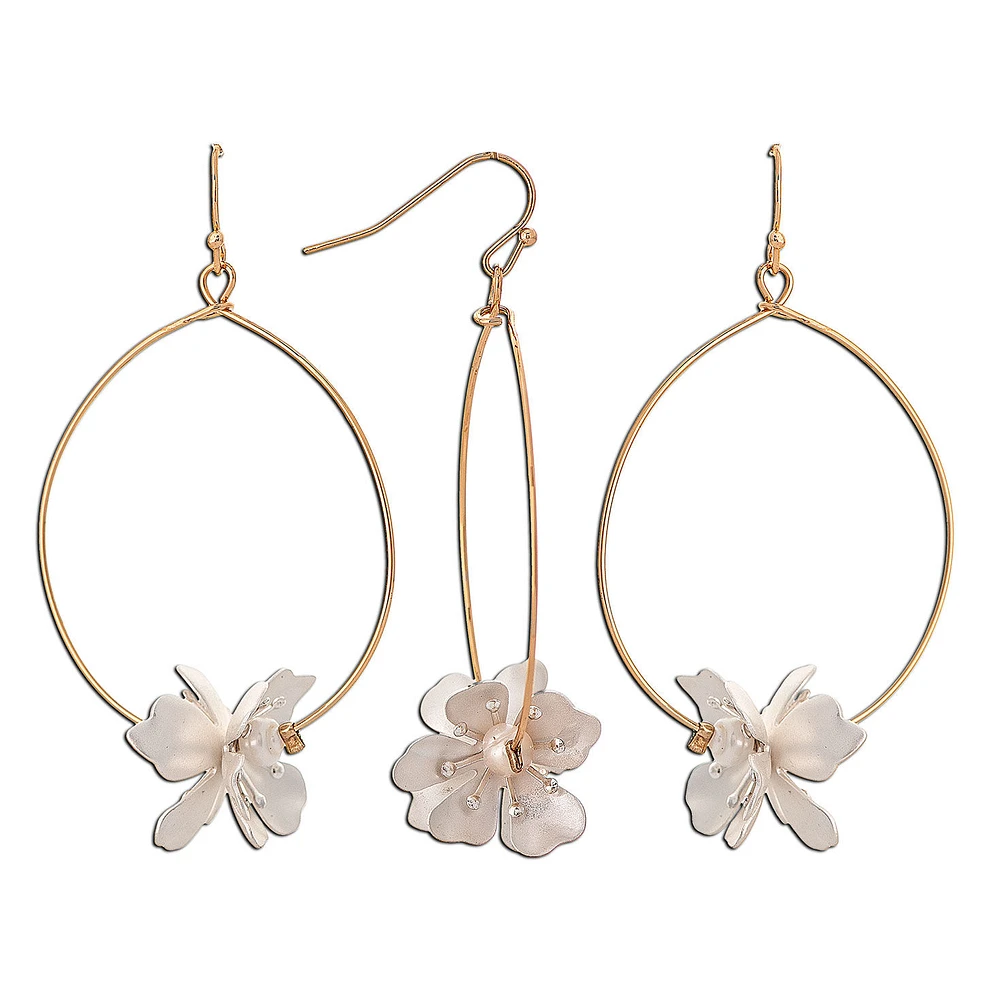 Rain Jewelry Gold Wire With Flower Charm Hoop Earrings for only USD 15.00 | Hallmark