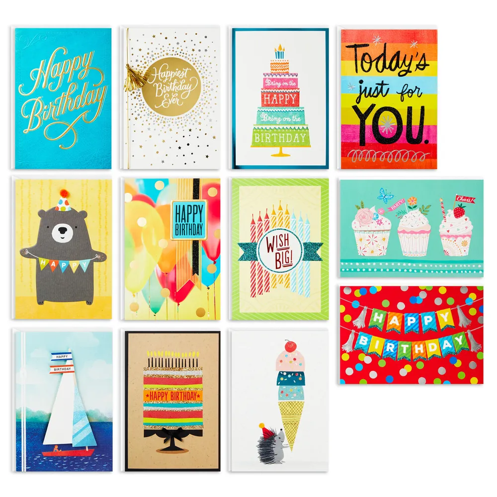 Hallmark Bright and Happy Assorted Birthday Cards, Box of 12 for only USD  12.99, Hallmark
