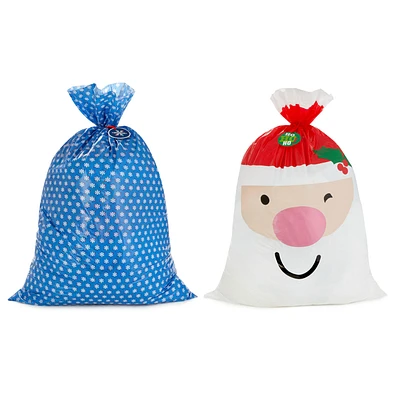 56" Snowflakes and Santa Face 2-Pack Giant Plastic Christmas Gift Bags for only USD 10.99 | Hallmark