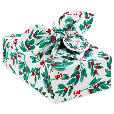 26" Greenery and Berries Christmas Fabric Gift Wrap With Twine and Tag for only USD 12.99 | Hallmark