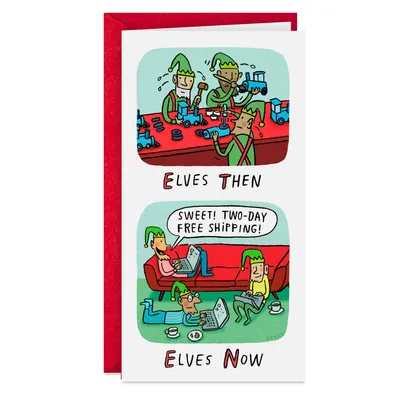 Elves Now and Then Funny Money Holder Christmas Card for only USD 2.99 | Hallmark