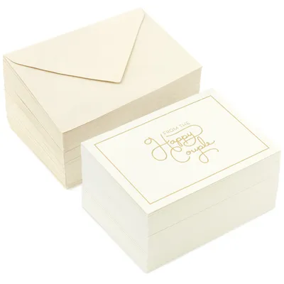 Bulk Ivory and Gold Blank Wedding Thank-You Notes, Box of 100 for only USD 19.99 | Hallmark