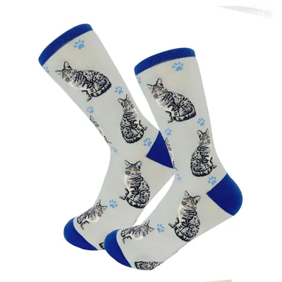 E&S Pets Silver Tabby Cat Novelty Crew Socks for only USD 11.99 | Hallmark