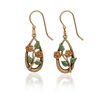 Silver Forest Flowers and Leaves on Gold Metal Teardrop Earrings for only USD 20.00 | Hallmark