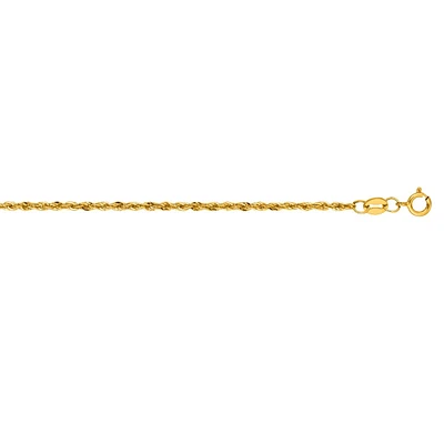 10kt Yellow Gold Inch 1.5mm Semi-Solid Rope Chain 012HSR