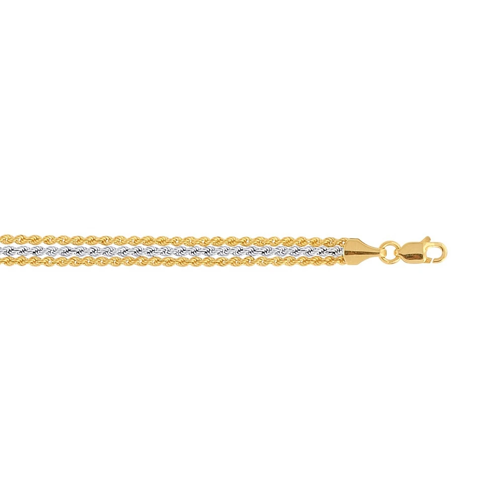 10kt Two Tone Gold 7.25 Inch Triple Strand Rope Bracelet 016HTR-0725