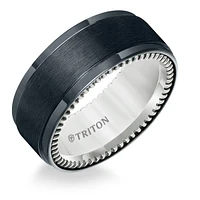 Triton Ladies 9mm Black Titanium and Sterling Silver Comfort Fit Band 11-5648BV-L.00