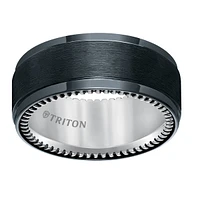Triton Ladies 9mm Black Titanium and Sterling Silver Comfort Fit Band 11-5648BV-L.00