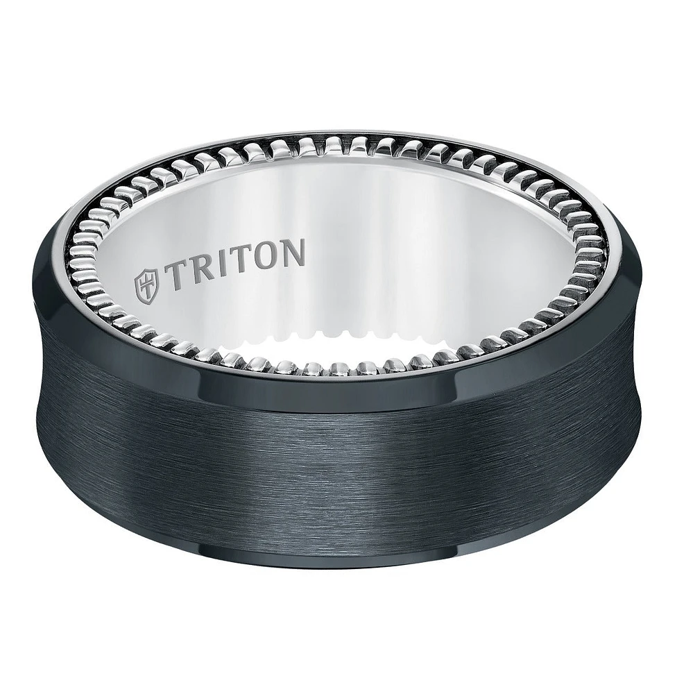 Triton Ladies 9mm Concave Black Titanium and Sterling Silver Comfort Fit Band 11-5650BV-L.00