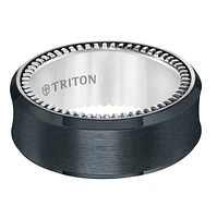 Triton Ladies 9mm Concave Black Titanium and Sterling Silver Comfort Fit Band 11-5650BV-L.00