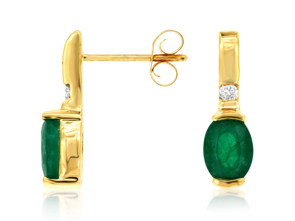 Yellow Gold Oval Emerald Diamond Earrings