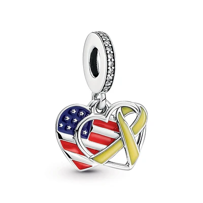 Heart, Flag & Remembrance Ribbon Double Dangle Charm