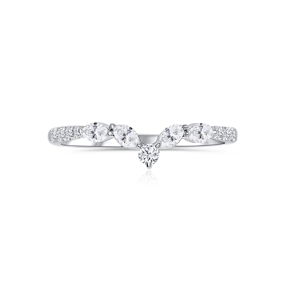 14K White Gold Mixed Diamonds Curved Band