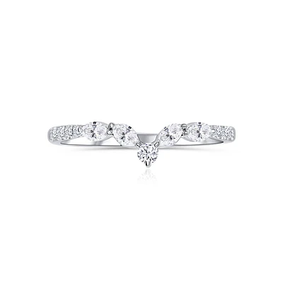 14K White Gold Mixed Diamonds Curved Band
