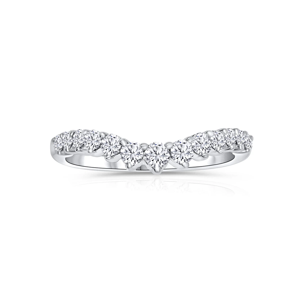 14K White Gold Round Diamonds Curve Wedding Band