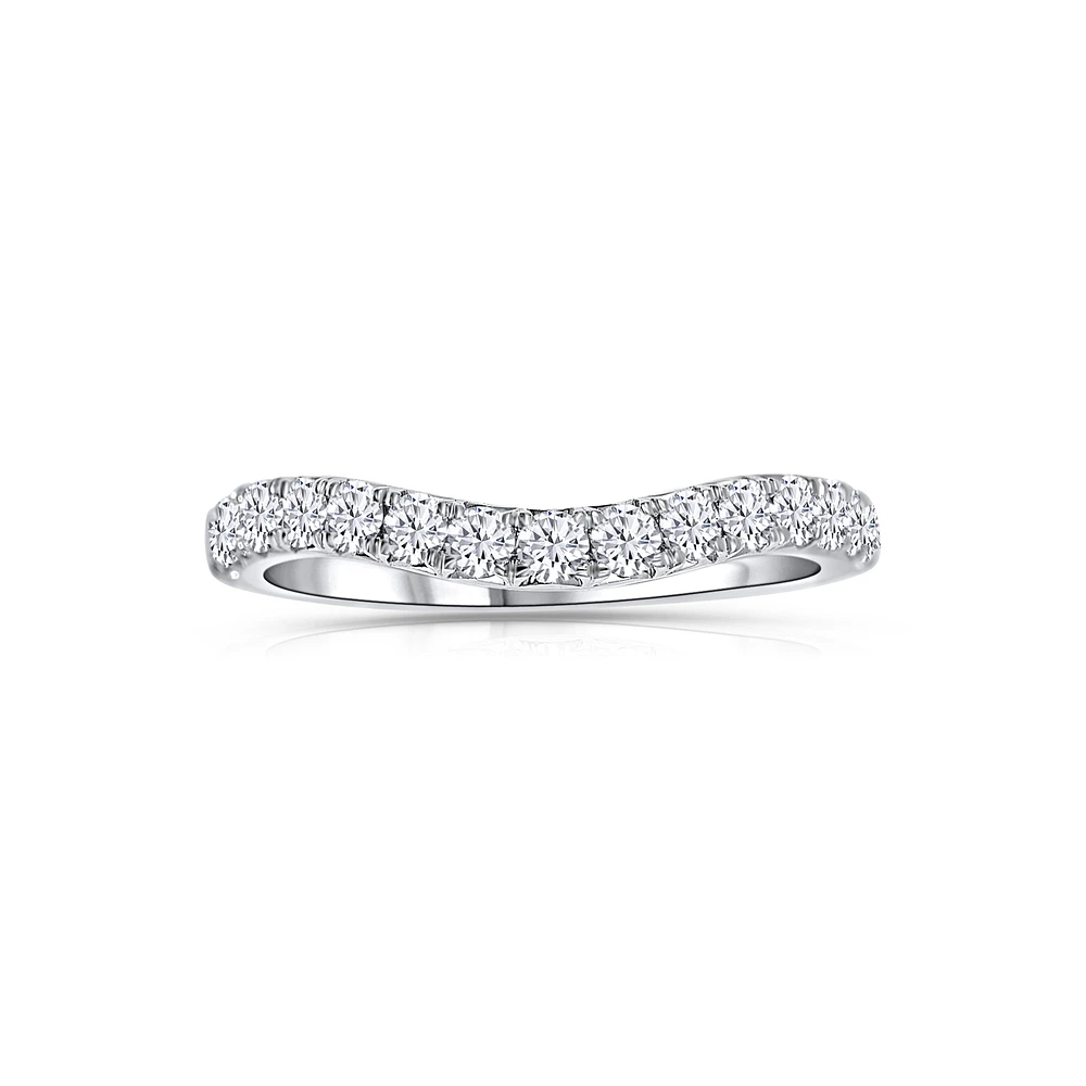 14K White Gold Round 0.58CTW Diamond Curved Band