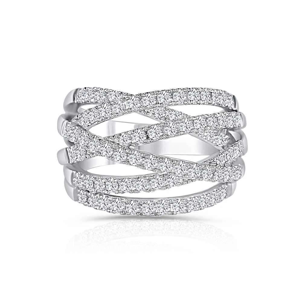 14K White Gold Crossover Fashion Diamond Band