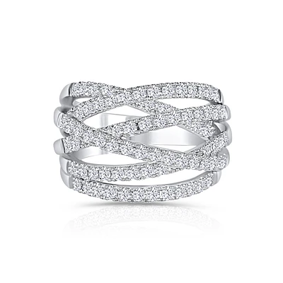 14K White Gold Crossover Fashion Diamond Band