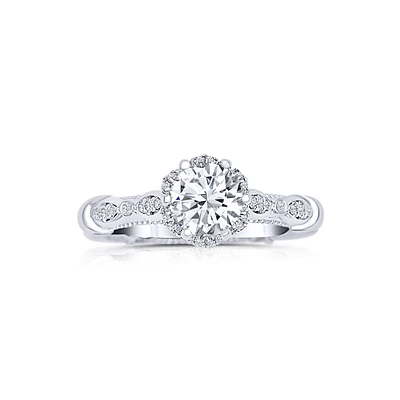 14K White Gold Round 1.02 Carat Diamond Halo Engagement Ring