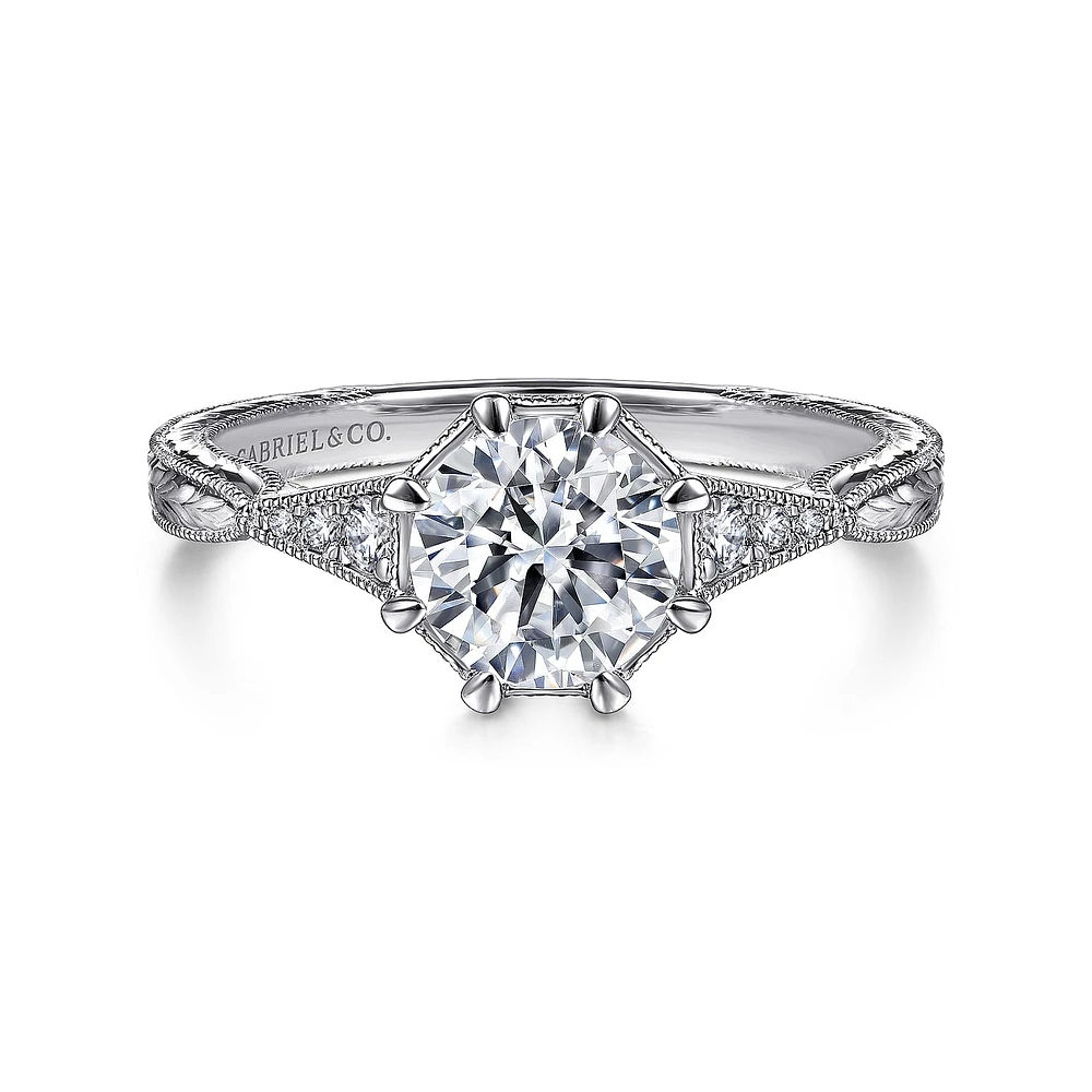 Gabriel & Co 6.5 Engagement Ring 14K White Gold Art Deco ER14770R4W44JJ