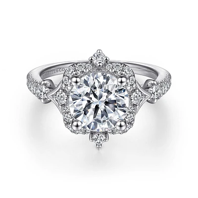 Gabriel & Co 8 Engagement Ring 14K White Gold Victorian ER15738W44JJ