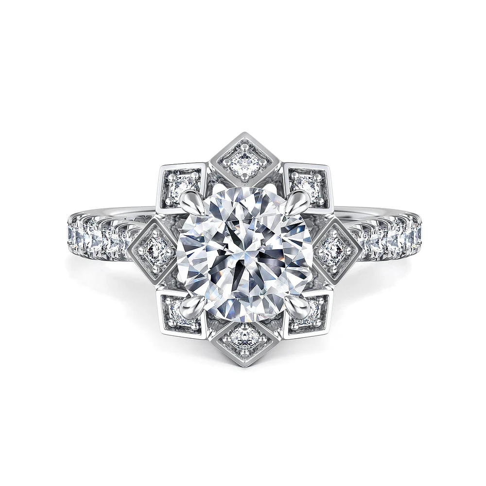 Gabriel & Co 7.4 Engagement Ring 14K White Gold Art Deco ER15764R6W44JJ
