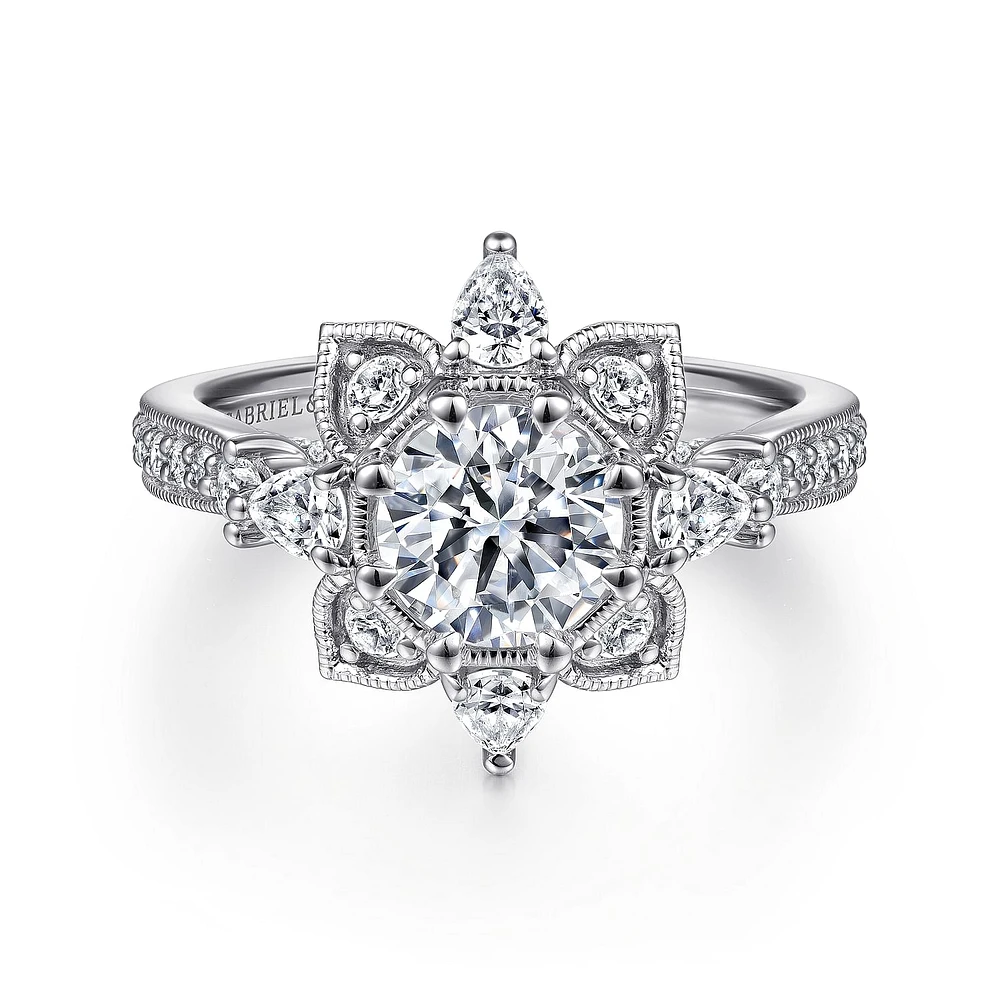 Gabriel & Co 6.5 Engagement Ring 14K White Gold Floral Nouveau ER15783R4W44JJ