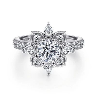 Gabriel & Co 6.5 Engagement Ring 14K White Gold Floral Nouveau ER15783R4W44JJ