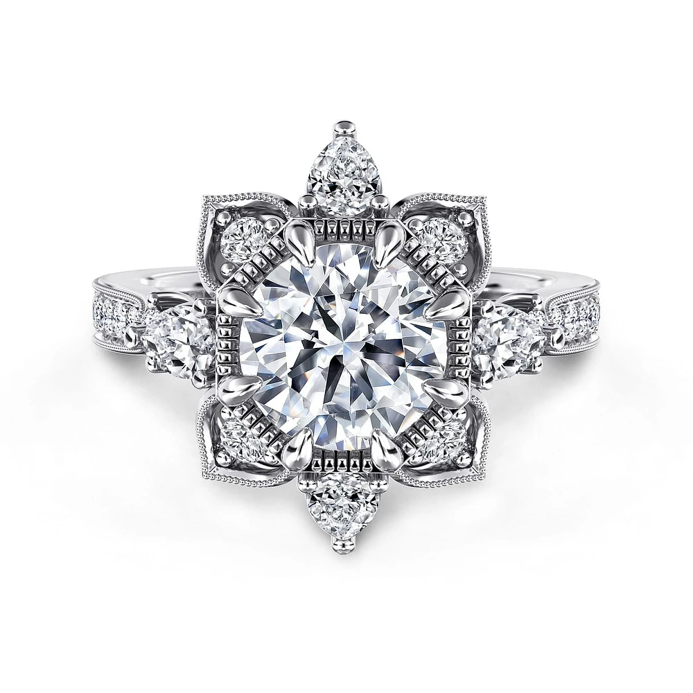 Gabriel & Co 8 Engagement Ring 14K White Gold Floral Nouveau ER15783R8W44JJ