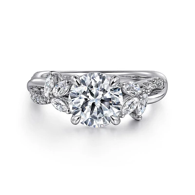 Gabriel & Co 7.4 Engagement Ring 14K White Gold Floral Nouveau ER16196R6W44JJ