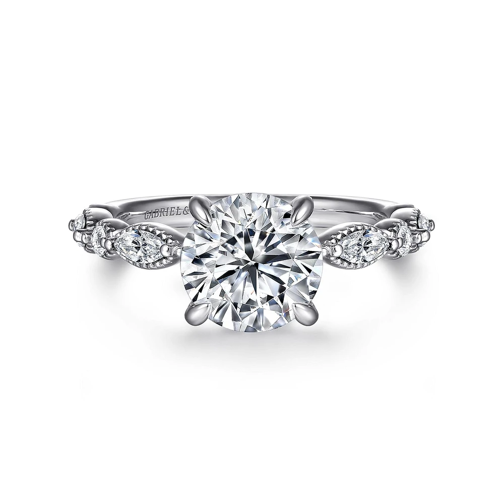 Gabriel & Co 8 Engagement Ring 14K White Gold Victorian ER16673R8W44JJ