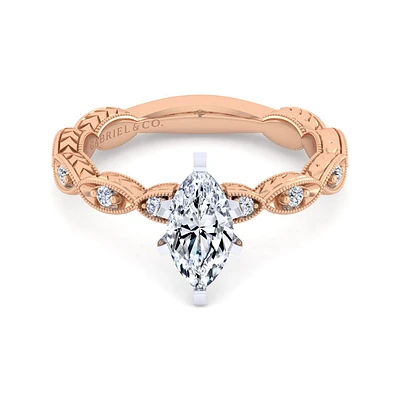 Gabriel & Co 10x5 Engagement Ring 14K Two-Tone Gold Victorian ER4122M4T44JJ