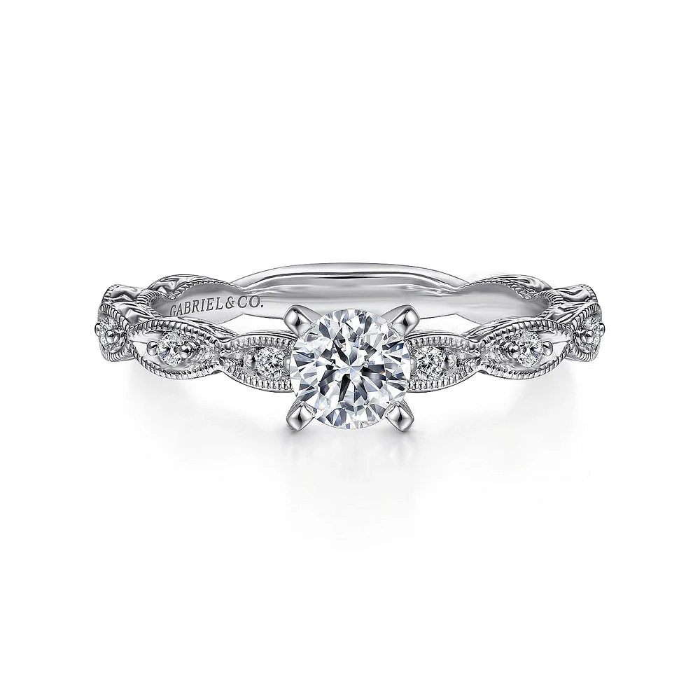 Gabriel & Co 4.3 Engagement Ring 14K White Gold Victorian ER4122R0W44JJ