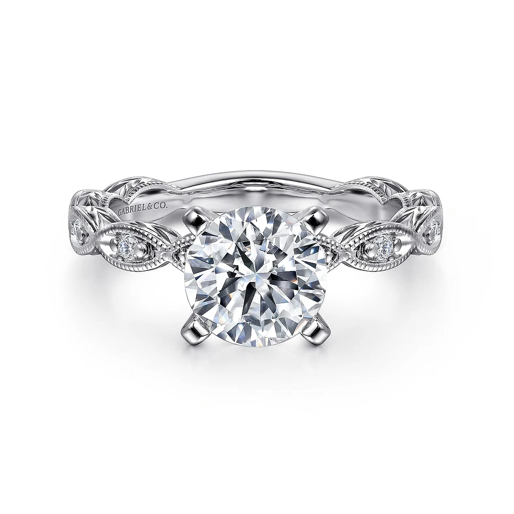 Gabriel & Co 7.4 Engagement Ring 14K White Gold Victorian ER4122R6W44JJ