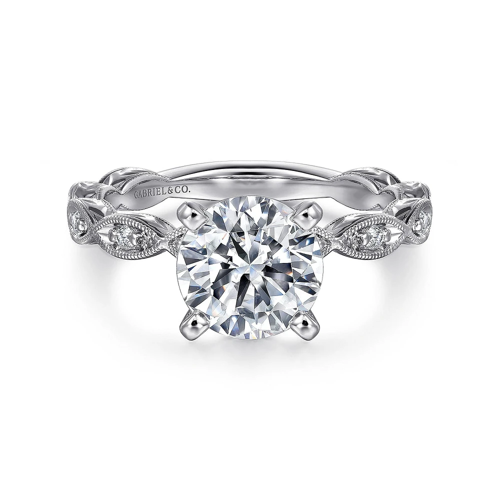 Gabriel & Co 8 Engagement Ring 14K White Gold Victorian ER4122R8W44JJ
