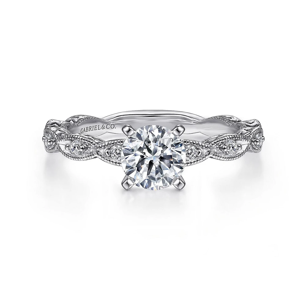 Gabriel & Co 6.5 Engagement Ring 14K White Gold Victorian ER4122W44JJ