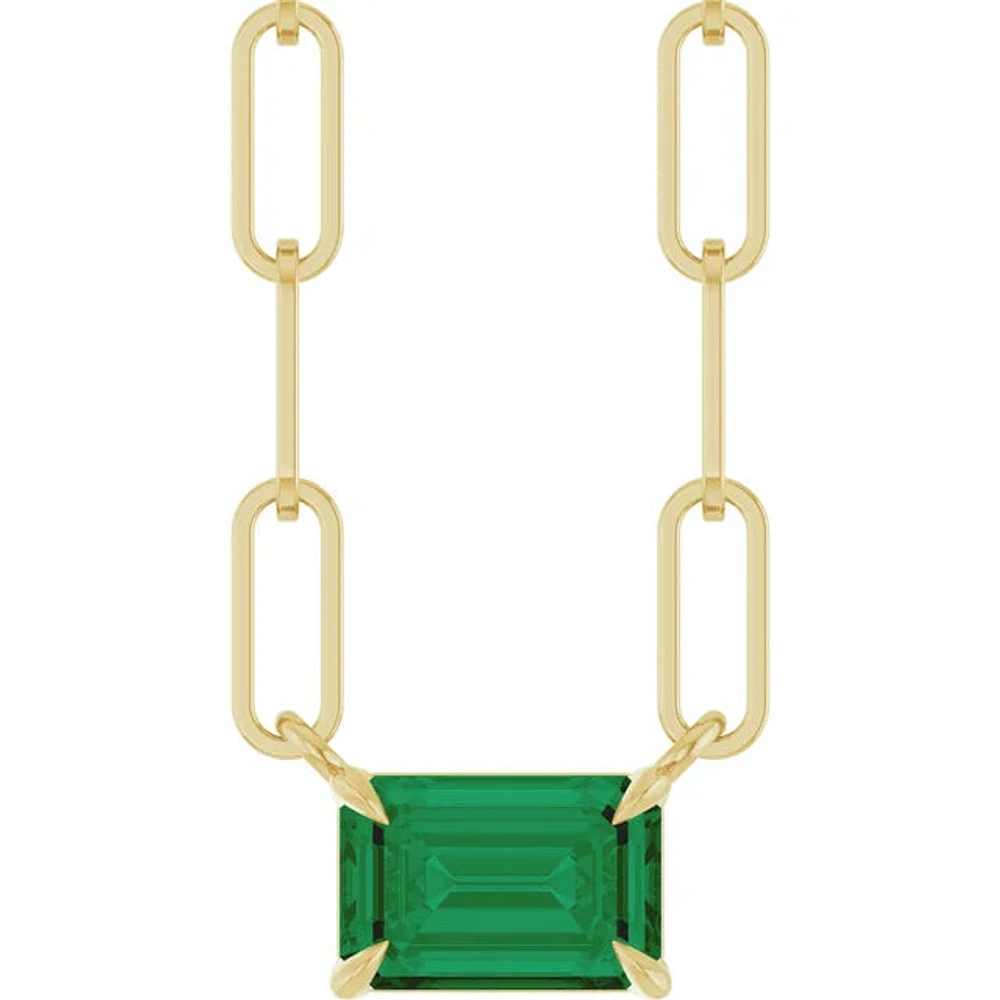 14K Yellow 6x4 mm Natural Emerald Solitaire 18" Necklace