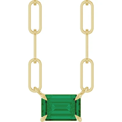 14K Yellow 6x4 mm Natural Emerald Solitaire 18" Necklace