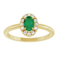 14K Yellow Lab-Grown Emerald & 1/10 CTW Natural Diamond French-Set Halo-Style Ring