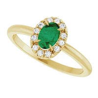 14K Yellow Lab-Grown Emerald & 1/10 CTW Natural Diamond French-Set Halo-Style Ring