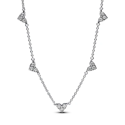 Triple Stone Heart Station Chain Necklace