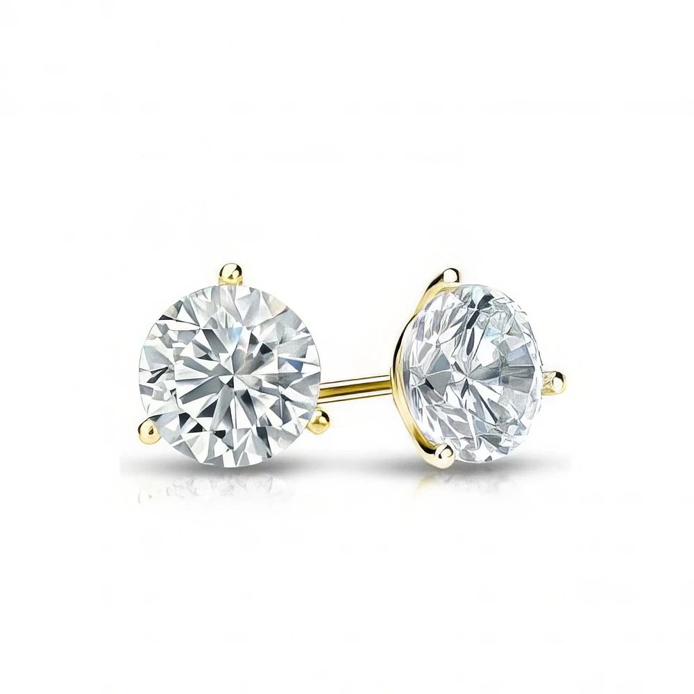 14K Yellow Gold Round Three Prong Martini Diamond Earrings