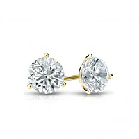 14K Yellow Gold Round Three Prong Martini Diamond Earrings
