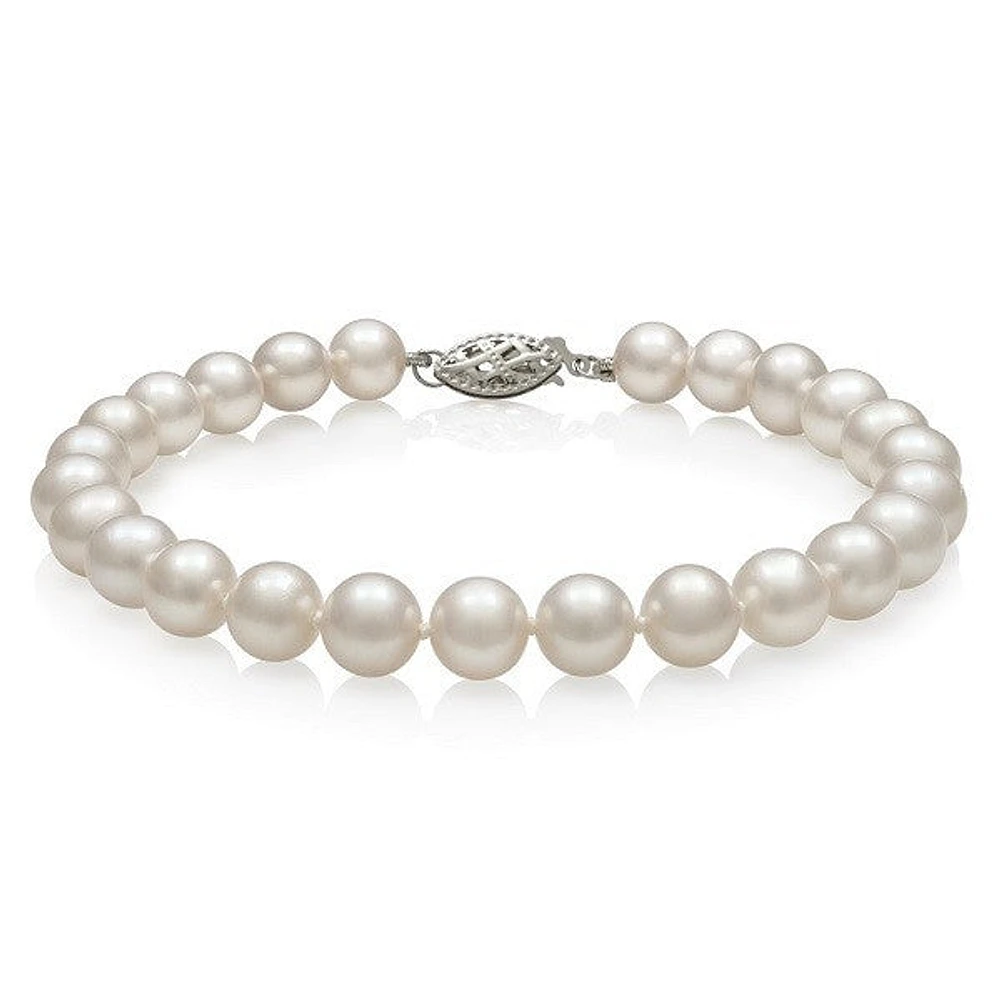 14K White Gold 7.5 inch AA Akoya Pearl Bracelet featuring 6.5-7MM Pearls