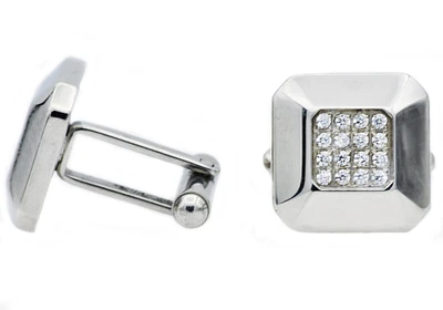 Stainless Steel Men's Cuff Links with CZ's - BJC33