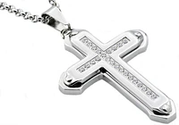 Stainless Steel Men's 24 Inch chain with Large Cross and CZ's - BJP17N