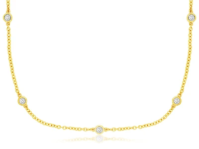 14K Yellow Gold Diamond Bezel Strand Necklace