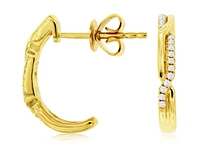 14K Yellow Gold J Hoop Round Diamond Earrings