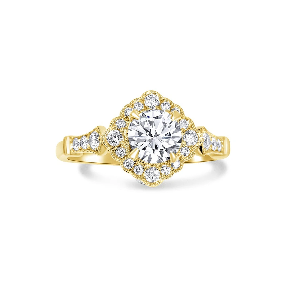 Yellow Gold Round Diamond with a Halo Engagement Ring