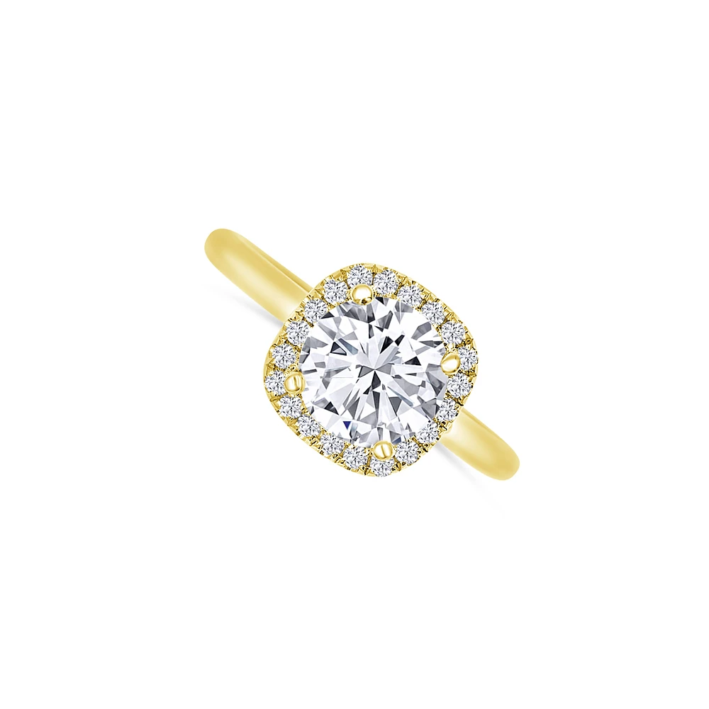 14K Yellow Gold Round 1.78 Carat Diamond Halo Engagement Ring